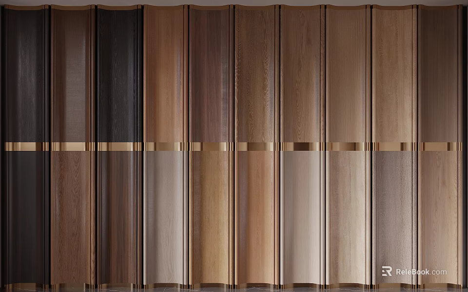 Wooden Wall Panels Featuring Various Wood Grains And Golden Strips For Interior Design 3d model 