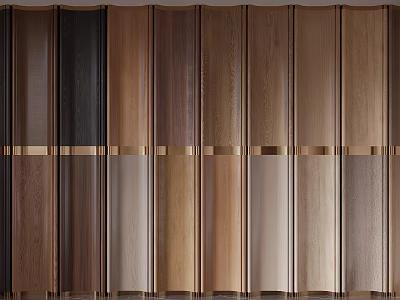 Wooden Wall Panels Featuring Various Wood Grains And Golden Strips For Interior Design 3d model