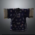 Woman's Traditional Blue Robe With Floral Butterfly Embroidery And Light Colored Cuffs