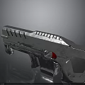 Futuristic Metallic Silver Weapon With Geometric Design And Red Accent
