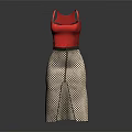Women's Red Sleeveless Fitted Top and Black and White Polka Dot Skirt with Slit Design