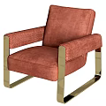Red Fabric Single Sofa With Woven Armrest And Gold Metal Frame Modern Design