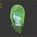 3D Head Model With White Face And Gray Hair Featuring Green Streak