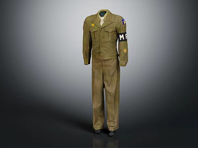 Olive Green Military Uniform Suit With Shoulder Patches And Arm Insignia 3d model