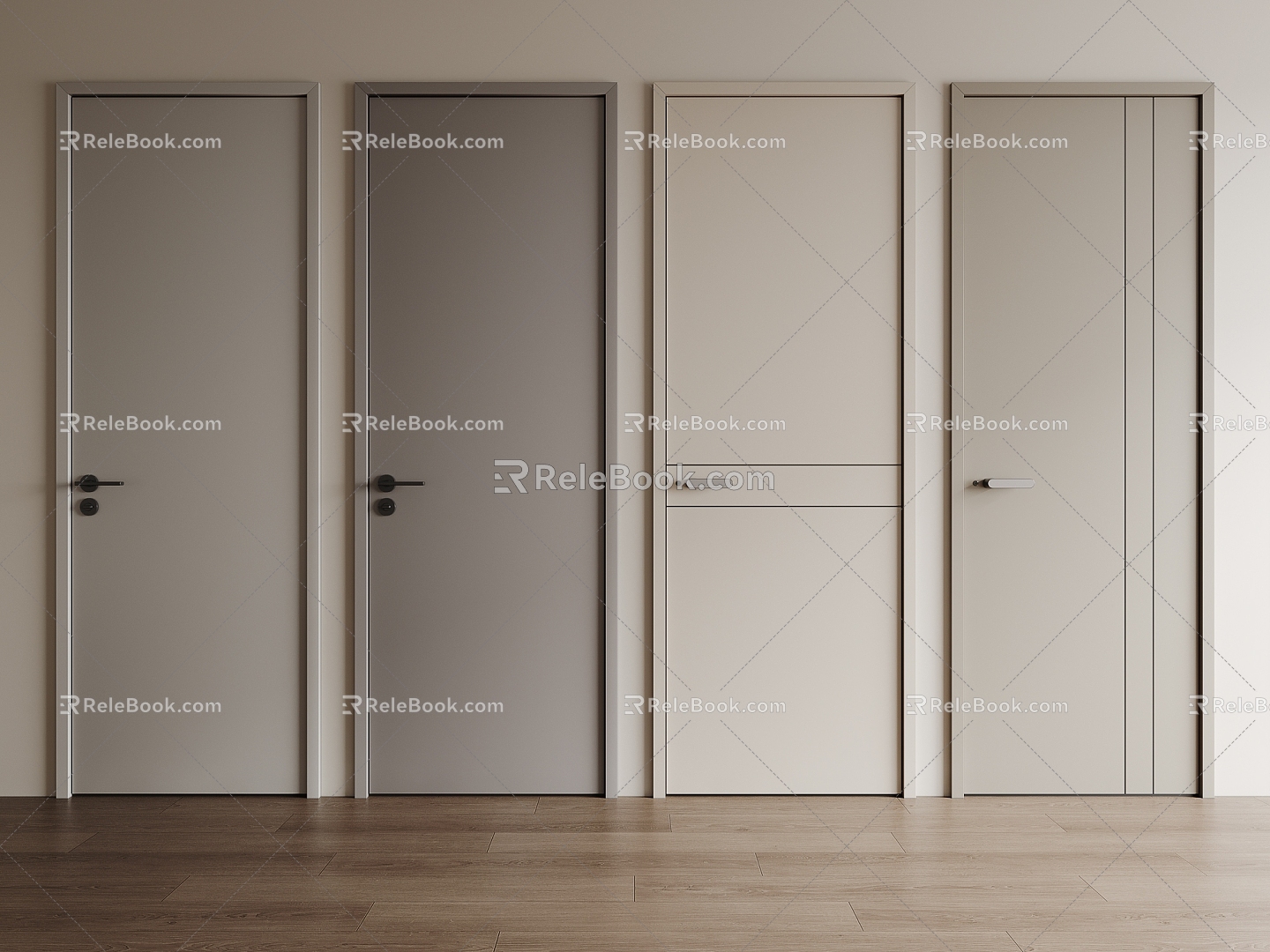 Bedroom door single door minimalist swing door flat face top door 3d model