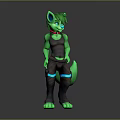 Green Fur Anthropomorphic Wolf Character With Gray Tank Top Dark Pants And Blue Lines