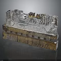 Ancient Stone Ruins Architectural Model With Weathered Walls And Steps Base