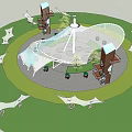 Modern Tensioned Film Viewing Tower Square Rest Space Awning 3d model