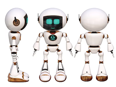Smart White Robot With Three Different Views And Modern Design Features 3d model