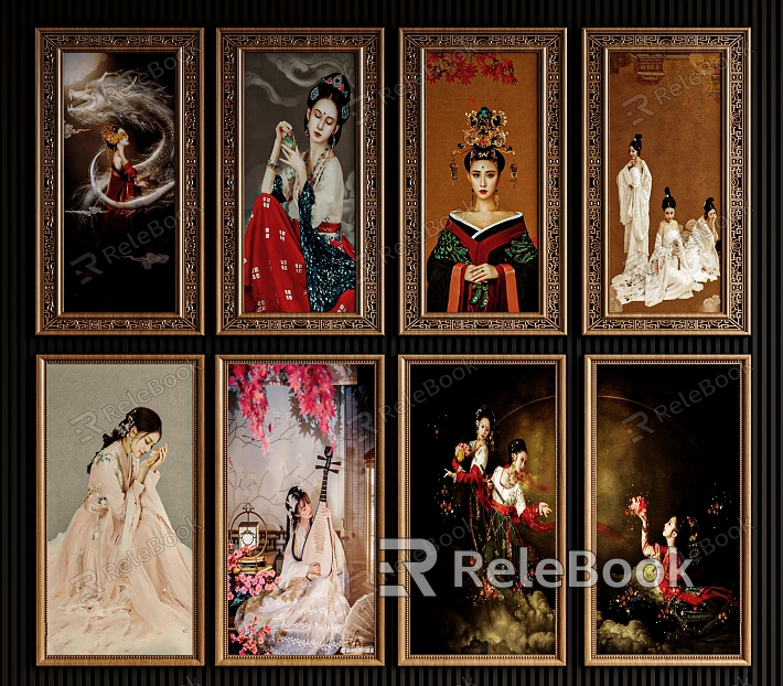 New Chinese Style Ancient Costume Figure Decorative Painting Wedding Photography Shop Hanging Painting Tea House Hanging Painting Ancient Costume Clothing Store Hanging Painting model