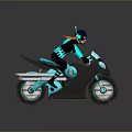 Futuristic Teal Motorcycle With Helmeted Rider Shiny Exhaust And Reflective Surface Design