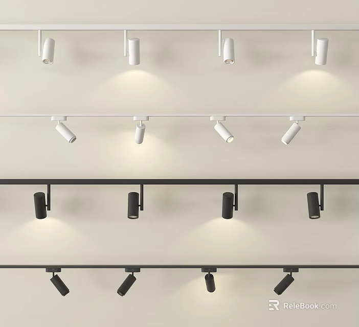 Modern White And Black Track Mounted Downlights And Spotlights For Interior Lighting 3d model 