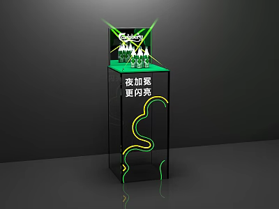 Contemporary Black Display Shelf with Neon Lights Showcasing Gatorade Beverages 3d model