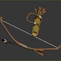Handmade Primitive Weapon Featuring Wooden Bow Arrows Yellow Quiver And Leather Rope