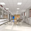 Public Service Hall Interior With Windows Buildings Outside White Counter Metal Bench And Self-Service Machines