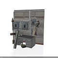 Modern Industrial Style Scene With Mechanical Devices Metal Pipes Control Panels And Tool Bags