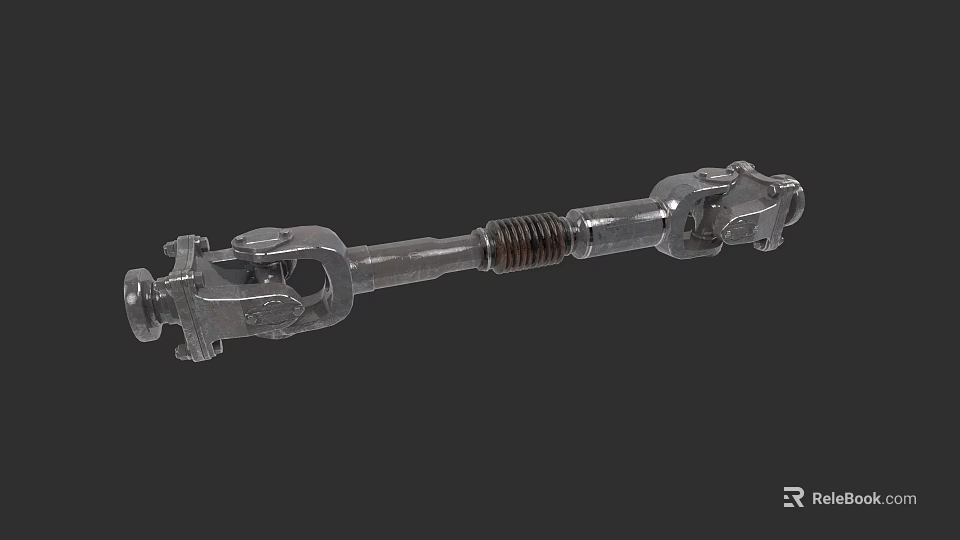 Car Drive Shaft Metal Component With Universal Joints And Telescopic Section 3d model 