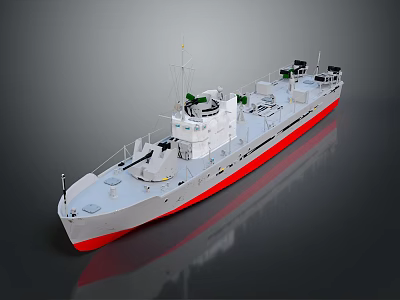 Water Vehicle Military Style Patrol Boat With White Hull Red Bottom Superstructure And Deck Equipment 3d model