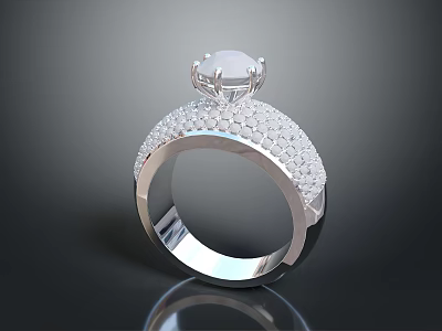 Luxury Diamond Ring With Large Central Stone And Surrounding Small Diamonds On Platinum Band 3d model