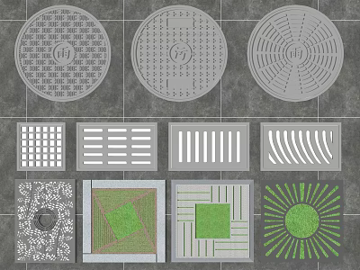 Tree Grates With Various Shapes And Decorative Patterns Including Circular Square And Grass Designs 3d model