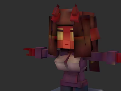 Game and Movie Character With Block Style Red Horns Long Brown Hair And Purple Outfit 3d model