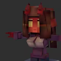 Game and Movie Character With Block Style Red Horns Long Brown Hair And Purple Outfit