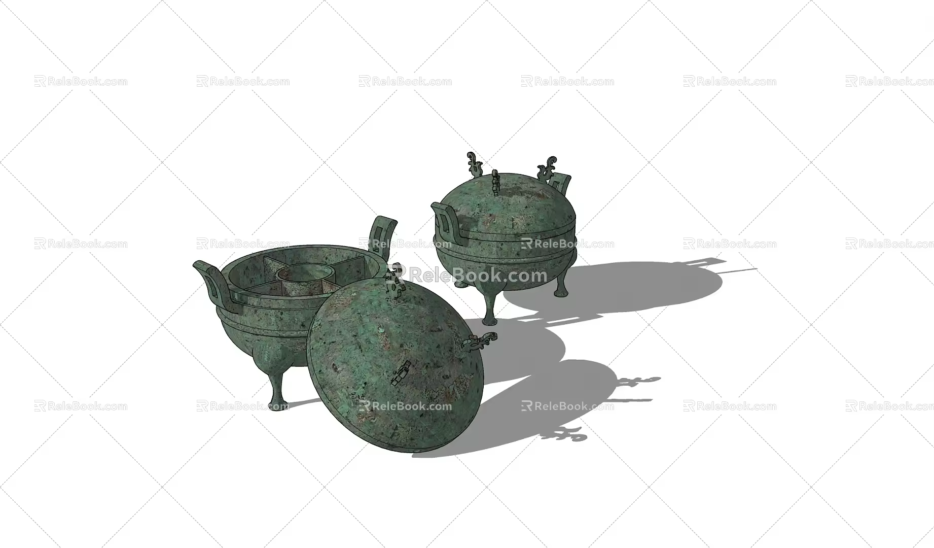 Modern Ding Hot Pot Five-grid Ruding 3d model