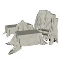 Multiple White Fabric Covered Objects Arranged On Black Reflective Background 3d model