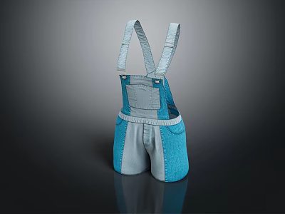 Blue And Gray Short Overalls With Suspenders For Casual Everyday Wear 3d model
