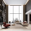 Modern Loft Living Room With Sofas Glass Coffee Table And Pendant Lights