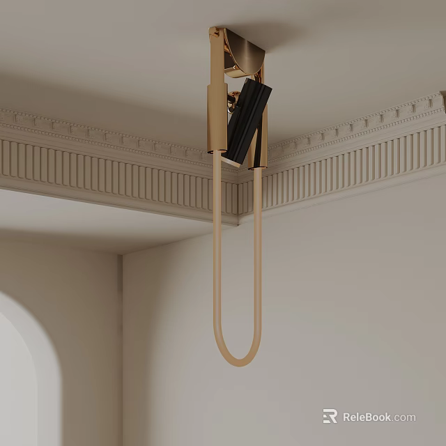 Elegant Modern U Shaped Golden Chandelier Hanging From Ceiling With Cornice 3d model