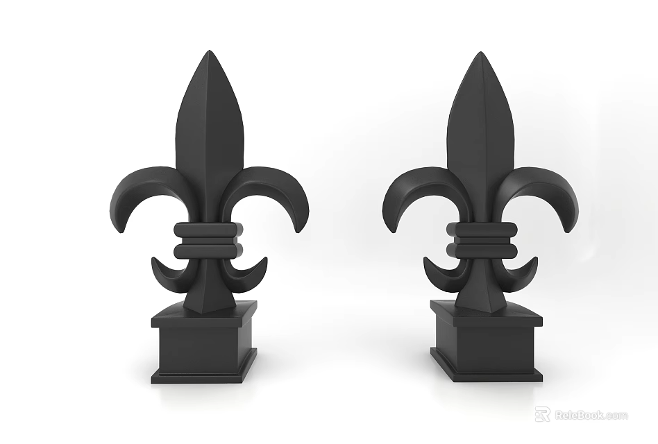 Elegant Black Symmetric Fleur De Lis Decorative Ornament Set For Interior Decor 3d model 