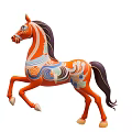 Decorative Orange Horse With Raised Front Legs And Colorful Patterns