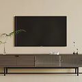 Modern TV Stand With Flat Screen TV Potted Plant Books And Decorative Items