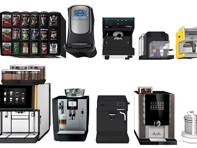 Modern Kitchen Appliances With Various Automatic Coffee Makers And Stylish Designs 3d model