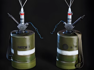 YMTCM-1 Green Cylindrical Military Weapon With Straps Fuses And Markings 3d model