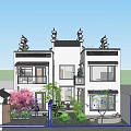 Modern Detached Villa With White Exterior Large Windows Courtyard And Green Plants