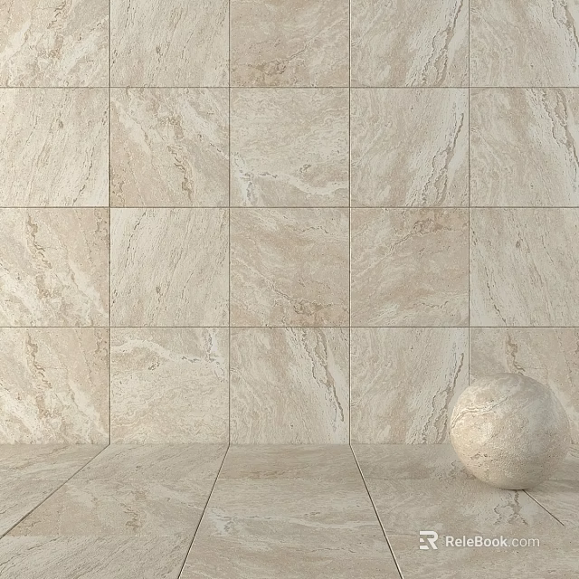 Beige Marble Tiles For Wall And Floor With Round Marble Sphere 3d model