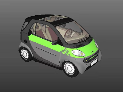 Green and Gray Compact Two Seater Car with Black Roof and Beige Interior 3d model