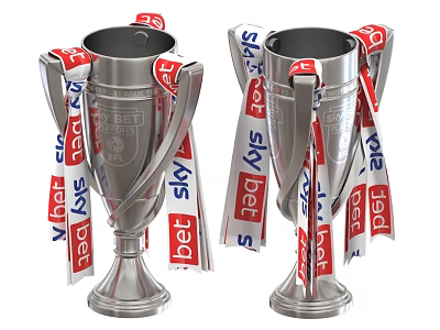 Two Silver Trophies With Sky Bet Ribbons And Shiny Metal Design 3d model