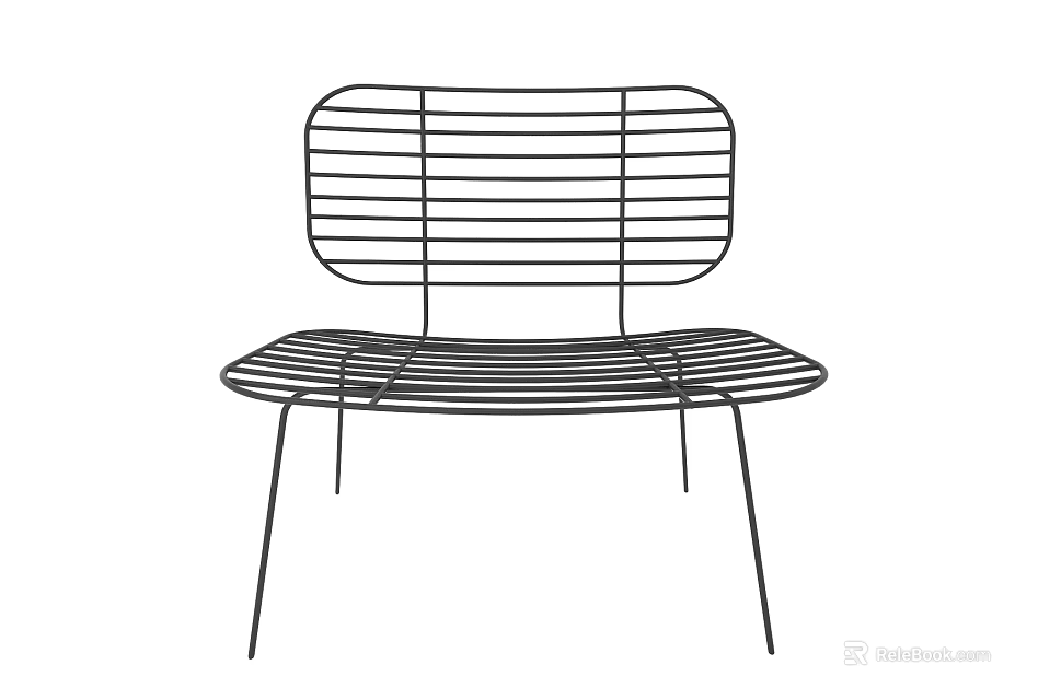 Modern Minimalist Leisure Chair With Striped Wire Back And Sleek Metal Frame Design 3d model 