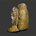 Mythical Fantasy Game Character Yellow Stone Sculpture With Bearded Face And Crown Ornaments