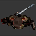 Female Game Movie Character In Military Style Uniform With Hat Weapon And High Heels