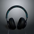 Modern Black Over Ear Headphones With Blue Patterned Headband Design 3d model