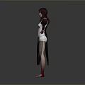 Female 3D Game Movie Character With Reddish Brown Hair White Bodysuit And Long Coat