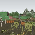 Outdoor Study Expansion Experience Camp With Military Containers Observation Tower And Artillery Models