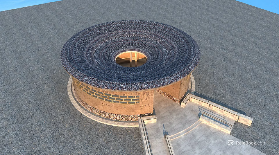 Circular Building With Layered Top Central Opening Brick Structure And Bottom Steps 3d model 