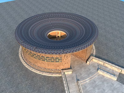 Circular Building With Layered Top Central Opening Brick Structure And Bottom Steps 3d model