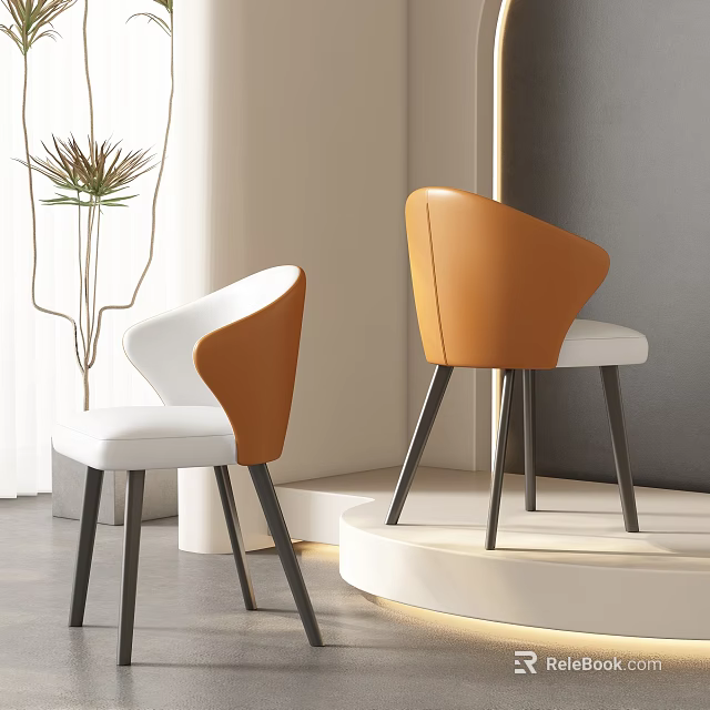 Modern Dining Chairs With White And Orange Leather Seats And Metal Legs Interior Design 3d model 