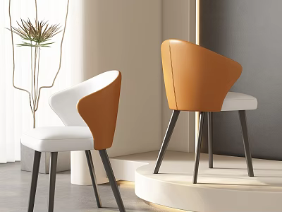 Modern Dining Chairs With White And Orange Leather Seats And Metal Legs Interior Design 3d model